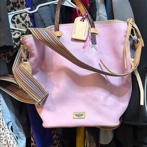 Consuela light lavander Leather Tote Bag with Multicolor strap